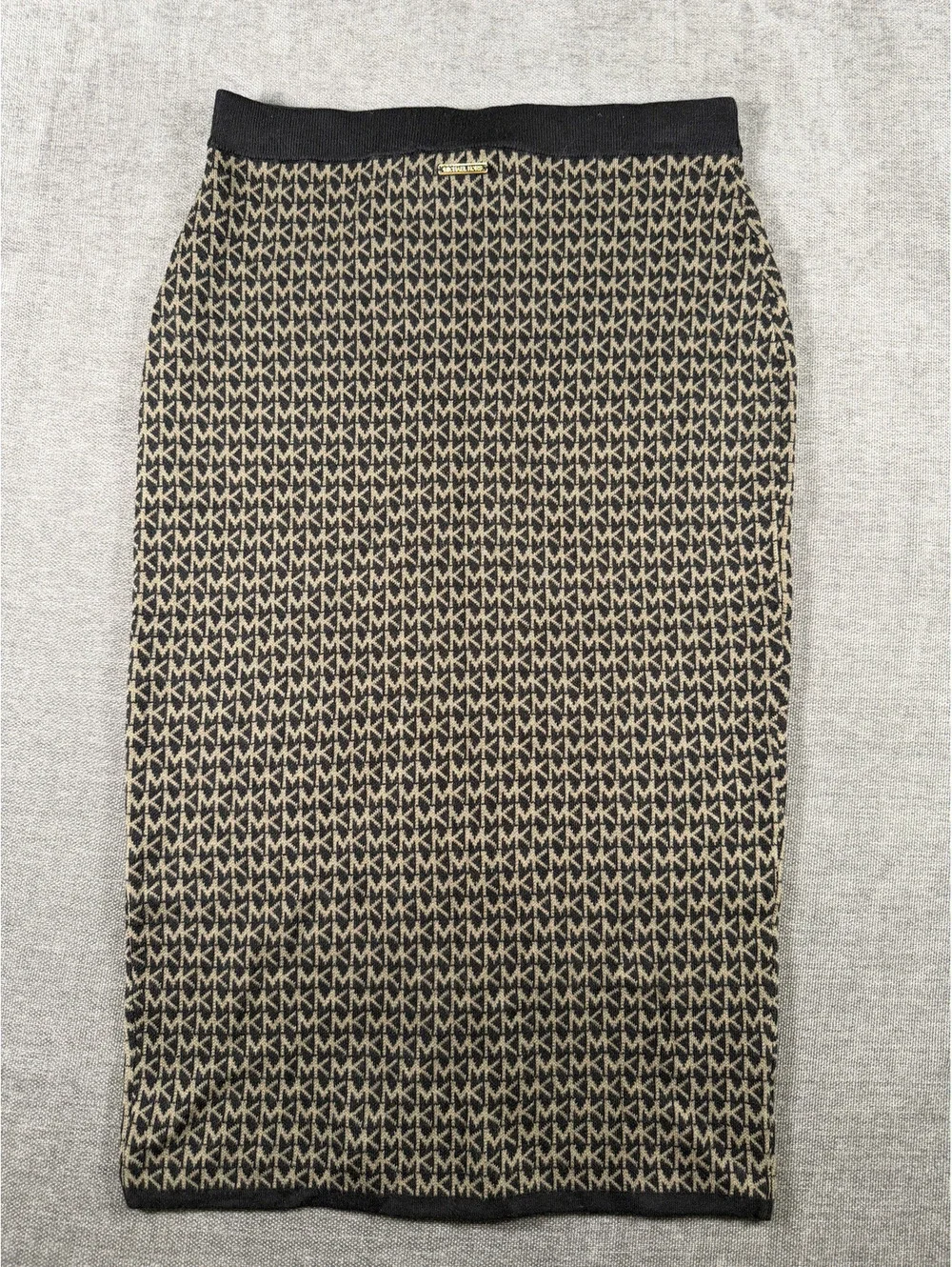 Michael Kors Medium Black and Beige Logo Knit Midi Skirt